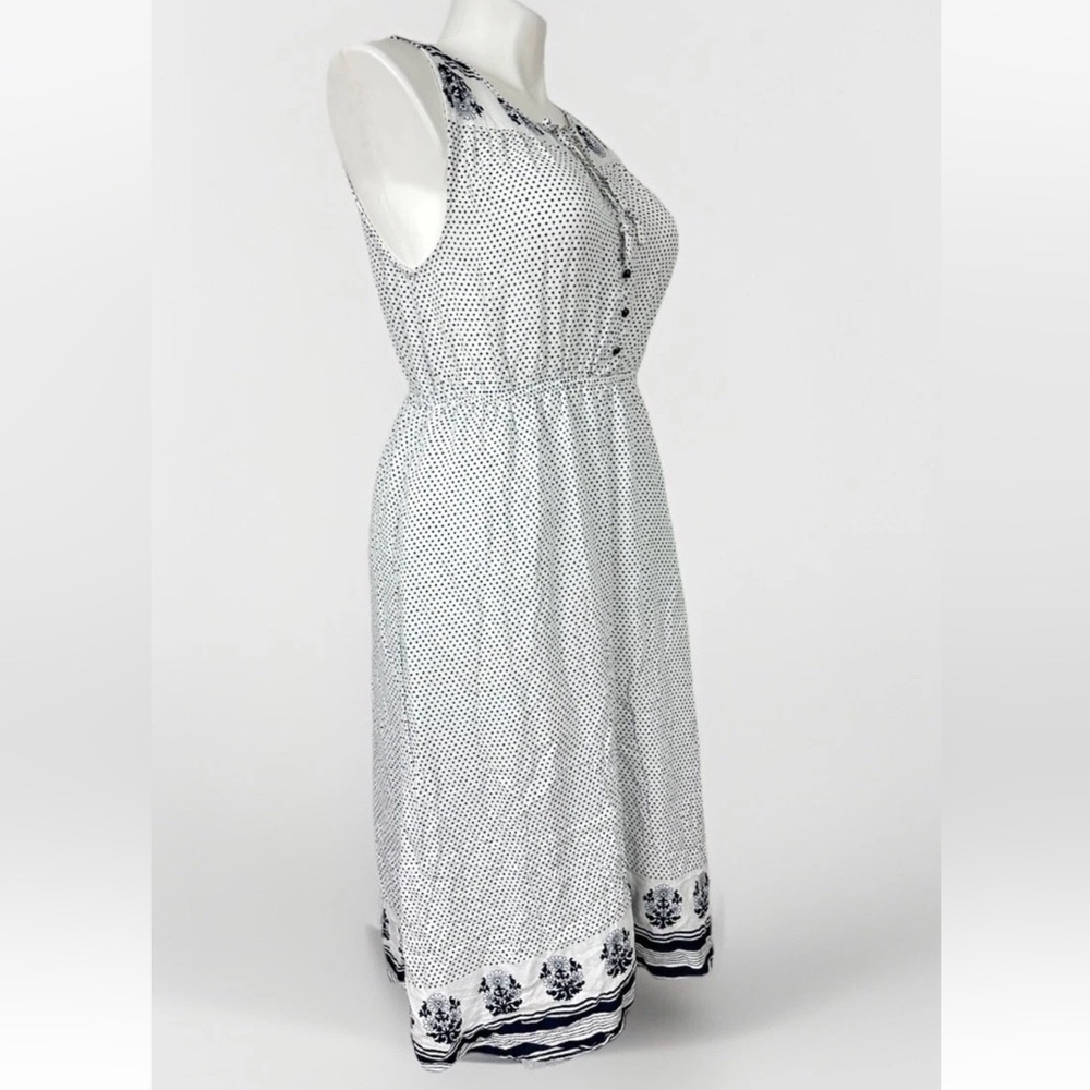 Lucky Brand Women’s Polka Dots Peasant Dress size Large L White Navy - Picture 4 of 14